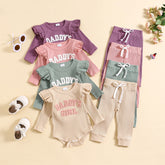 Candy Color Sunken Stripe Letter Embroidery Suit