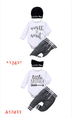 Letter Printing Long-sleeve Jumpsuit Trousers Hat Three-piece Set