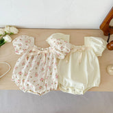 Small Floral Bow Baby Girl Bubble Sleeve Harness Crawl Clothes