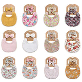 European And American Cotton Cute Floral Baby Anti-Spitting Milk Saliva Towel Newborn Printing Bib Headband Set