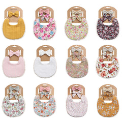 European And American Cotton Cute Floral Baby Anti-Spitting Milk Saliva Towel Newborn Printing Bib Headband Set