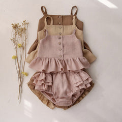 Ma Female Baby Suit Summer Sling Top Four-corner Ruffled Shorts Girls Two-piece Infant Clothing