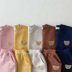 Infant Children's Cotton Bear Round Neck Sweater Sports Two Piece Set