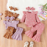 Children's Printed Top Bell-bottom Pants Hair Band Set