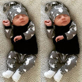 Deer Tops T Shirt Long Sleeve Pants Casual Hat 3pcs Outfit.