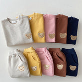 Newborn Infant Cotton Bear Round Neck Sweater Two Piece Set