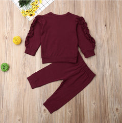 Baby Girls Ruffles Jumper Solid Long Sleeve Sweatshirt Tops Pants Infant Kids 2Pcs