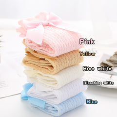 Toddler Girls Knee High Socks Tights Leg Warmer Ribbon Bow Solid Cotton Stretch