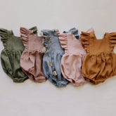 Baby Cotton And Linen Summer Strap One Piece Suit