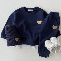 Newborn Infant Cotton Bear Round Neck Sweater Two Piece Set