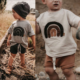 Boys Round Neck Rainbow Embroidered Short Sleeve Shirt