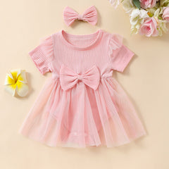 Girls' Multi-color Mesh Flounced Sleeve Short Sleeved Kazakhstan Skirt