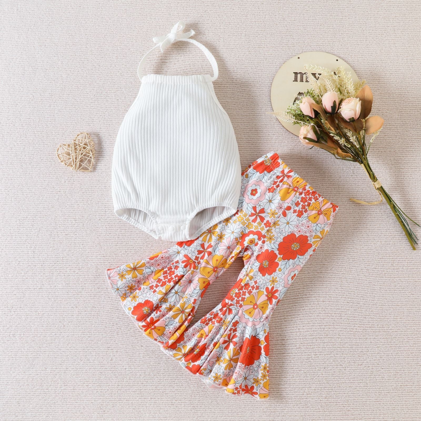 Children's Halter Backless Romper Bell-bottom Pants Suit