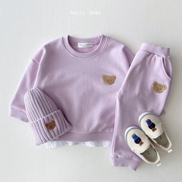Newborn Infant  Cotton Bear Round Neck Sweater  Two Piece Set