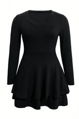 Plus Size Layered V-Neck Long Sleeve Mini Dress