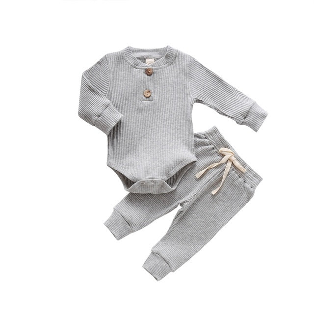 Infant Newborn Baby Boys Spring Autumn Ribbed Solid