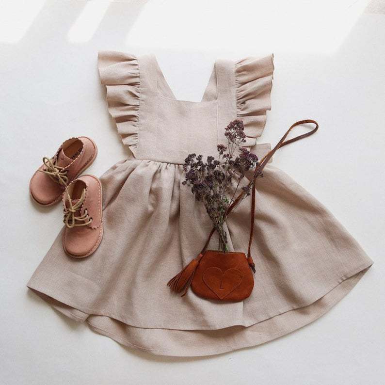 Strap Skirt Girls Dress Cotton And Linen Skirt