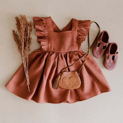 Strap Skirt Girls Dress Cotton And Linen Skirt