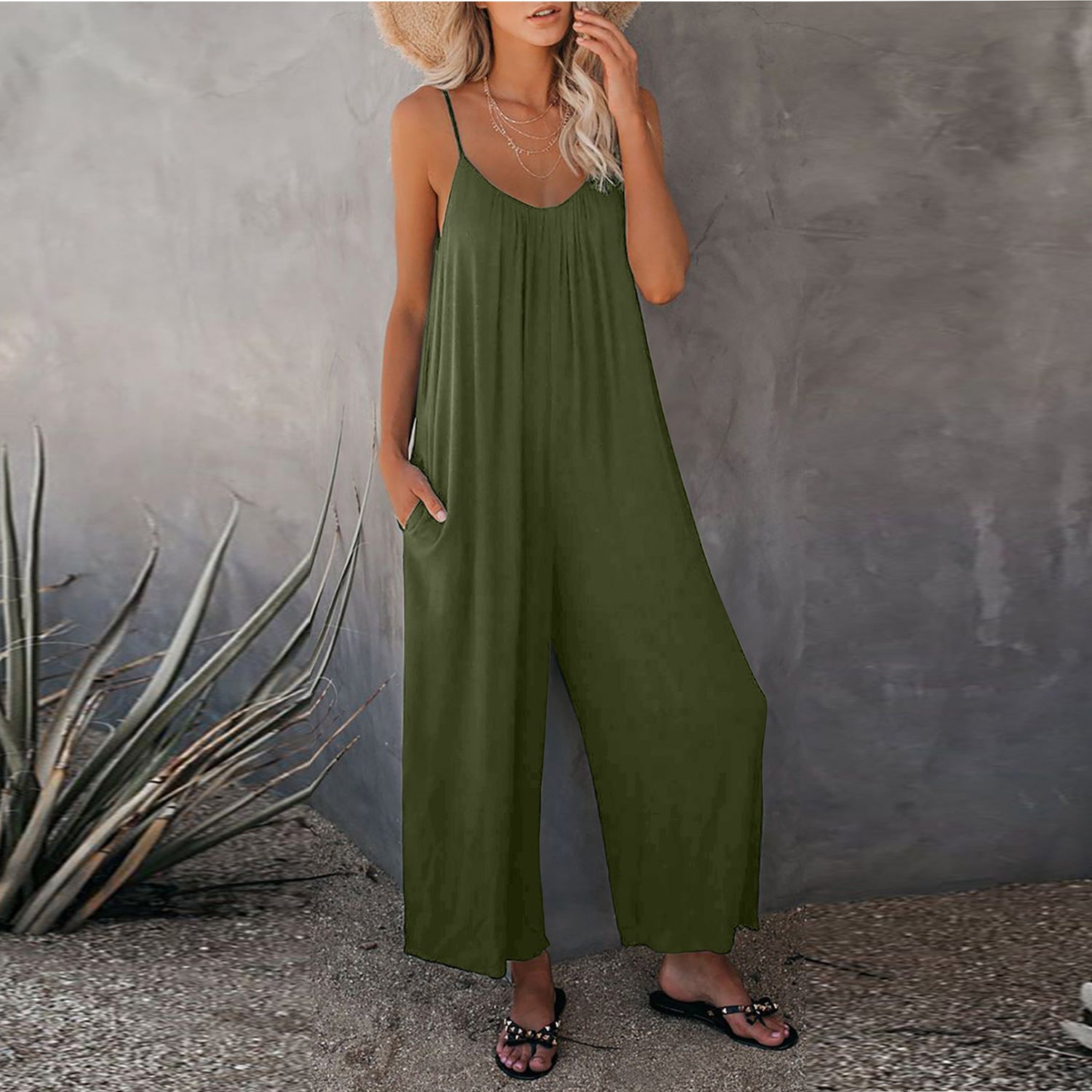 Women's Solid Color Suspender Jumpsuit Solid Color