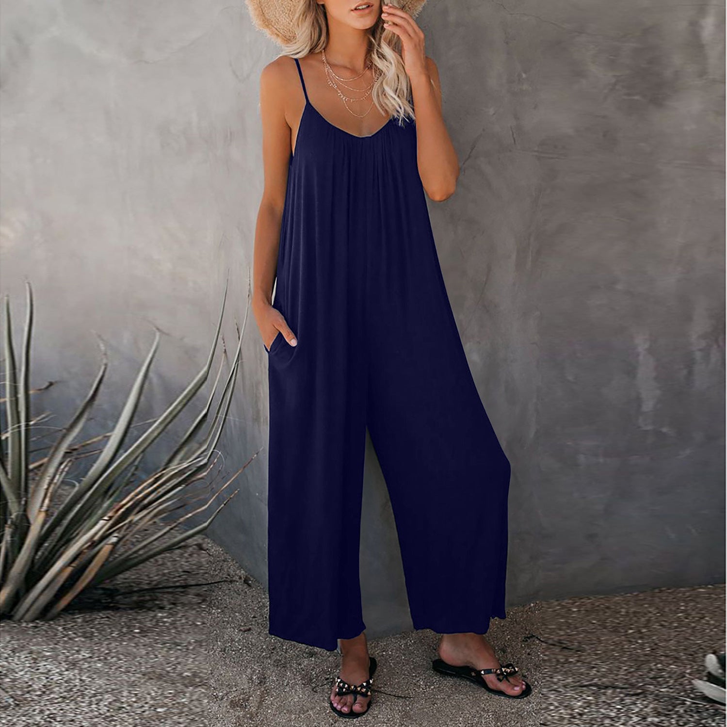 Women's Solid Color Suspender Jumpsuit Solid Color
