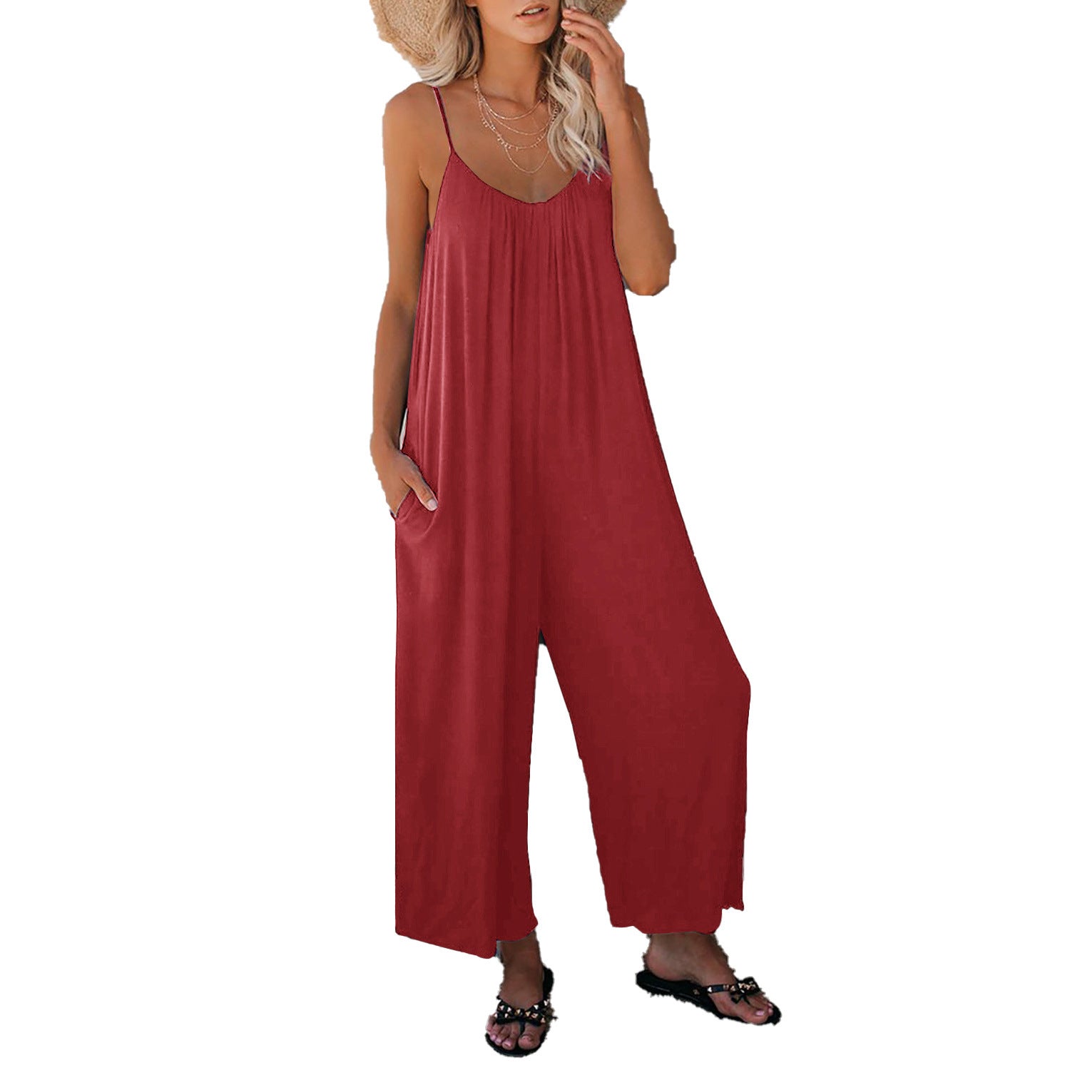 Women's Solid Color Suspender Jumpsuit Solid Color