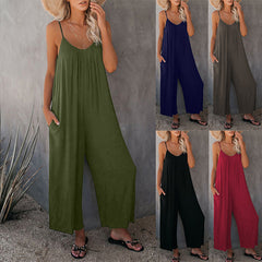 Women's Solid Color Suspender Jumpsuit Solid Color
