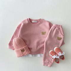 Infant Children's Cotton Bear Round Neck Sweater Sports Two Piece Set