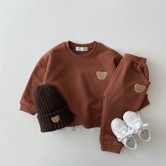 Infant Children's Cotton Bear Round Neck Sweater Sports Two Piece Set