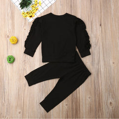 Baby Girls Ruffles Jumper Solid Long Sleeve Sweatshirt Tops Pants Infant Kids 2Pcs