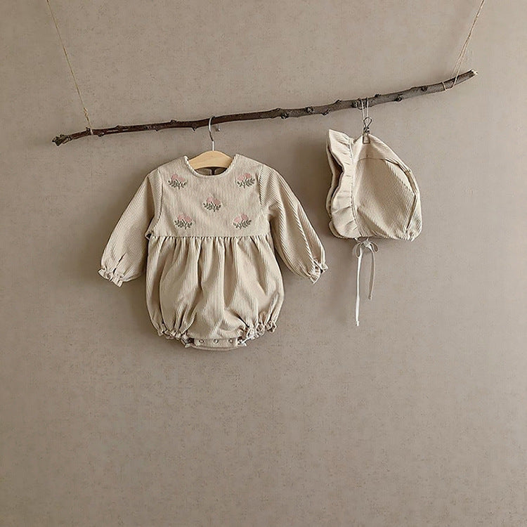 Kids Corduroy Embroidered Long Sleeve Romper Bodysuit