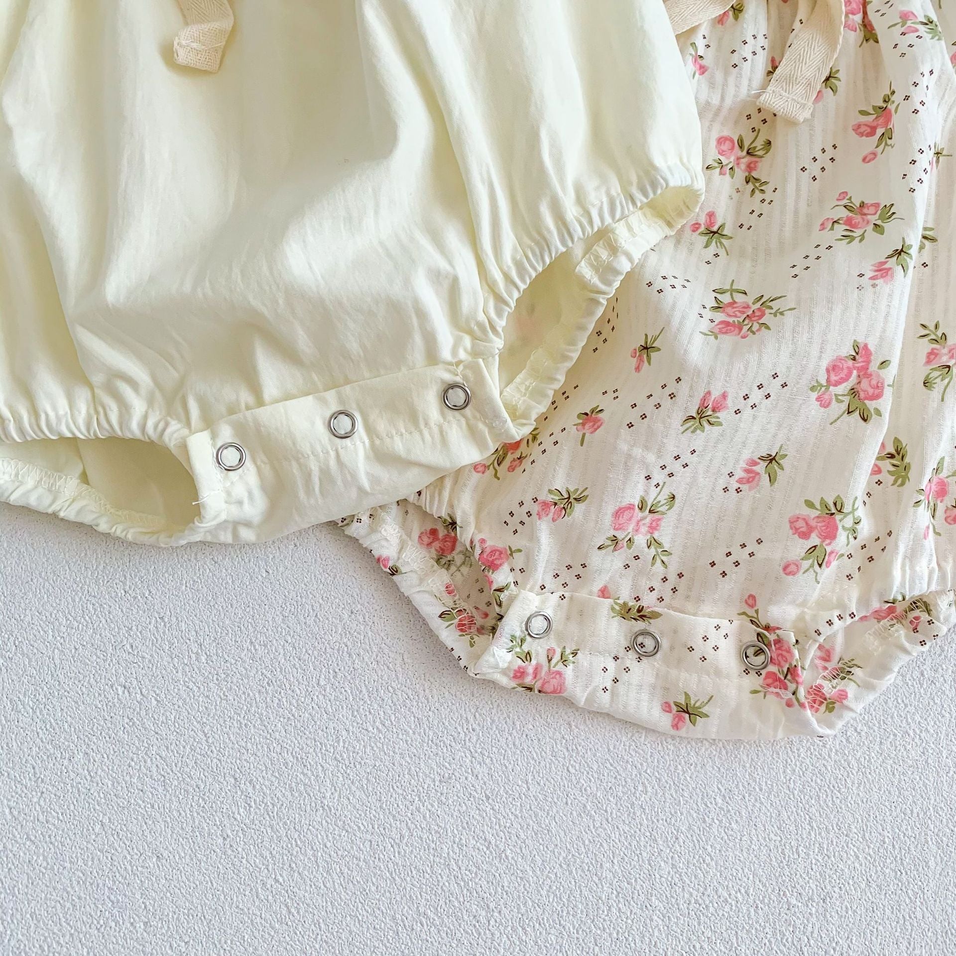Small Floral Bow Baby Girl Bubble Sleeve Harness Crawl Clothes