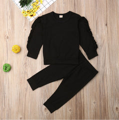 Baby Girls Ruffles Jumper Solid Long Sleeve Sweatshirt Tops Pants Infant Kids 2Pcs