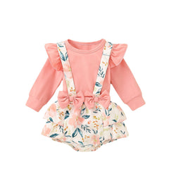 Infant Baby Girl Shoulder Strap Princess Dress Multi-color Long-sleeved Triangle Romper