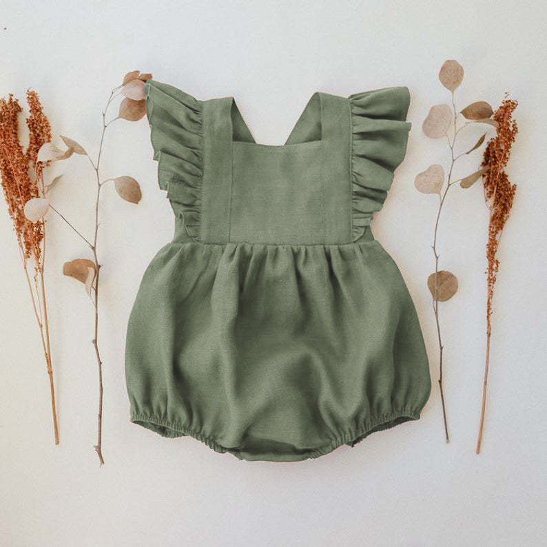 Baby Cotton And Linen Summer Strap One Piece Suit