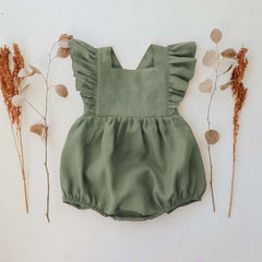 Baby Cotton And Linen Summer Strap One Piece Suit