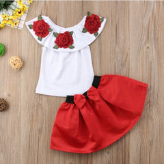 Cotton sleeveless rose print top skirt two-piece suit