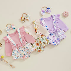 Infant Baby Girl Shoulder Strap Princess Dress Multi-color Long-sleeved Triangle Romper