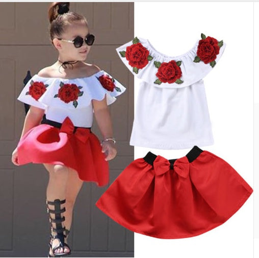 Cotton sleeveless rose print top skirt two-piece suit