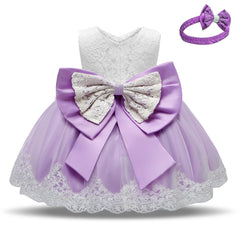 Baby Princess One Year Old Bow Lace Dress