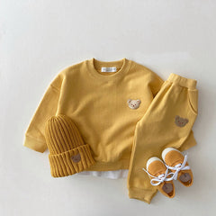 Infant Children's Cotton Bear Round Neck Sweater Sports Two Piece Set