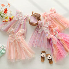 Rainbow Wings Mesh Girl Dress