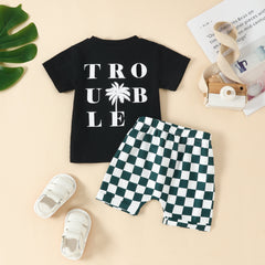 Children's Fashion Round Neck Printed Pullover Short Sleeve Shorts Suit
