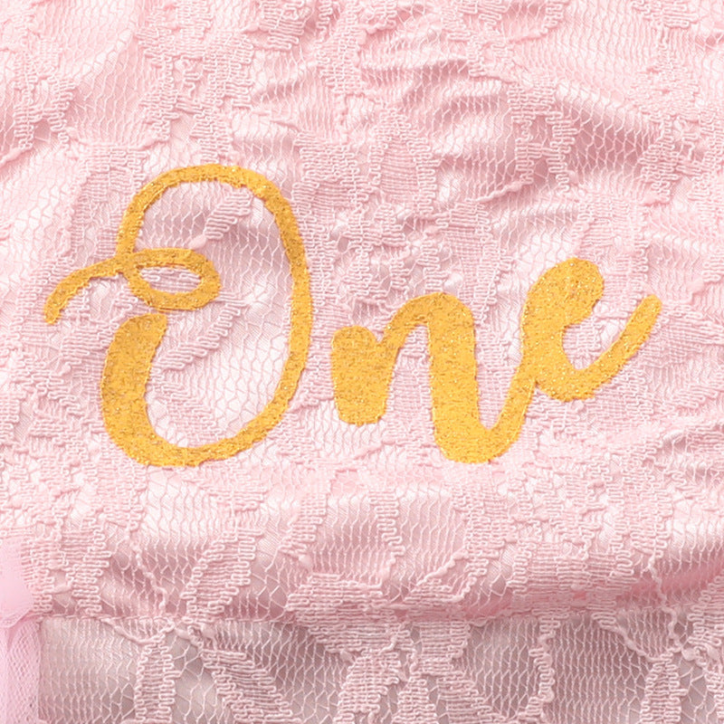 Baby Flounced Sleeve Lace Composite Mesh Floral Print Romper