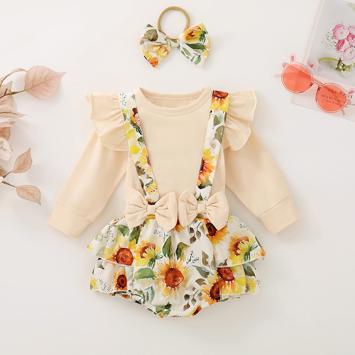 Infant Baby Girl Shoulder Strap Princess Dress Multi-color Long-sleeved Triangle Romper