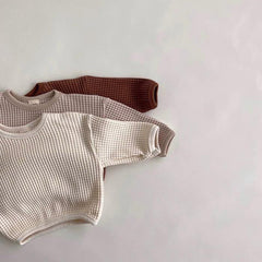 Babies And Young Children's Simple Waffle Loose Pullover T-shirt