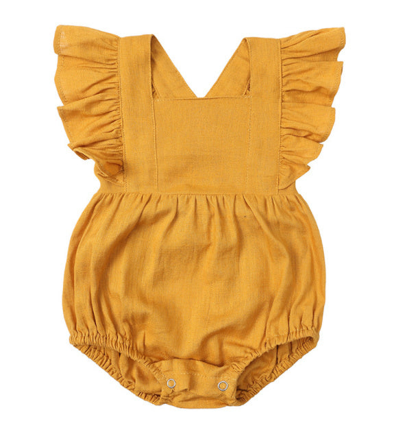 Baby Cotton And Linen Summer Strap One Piece Suit