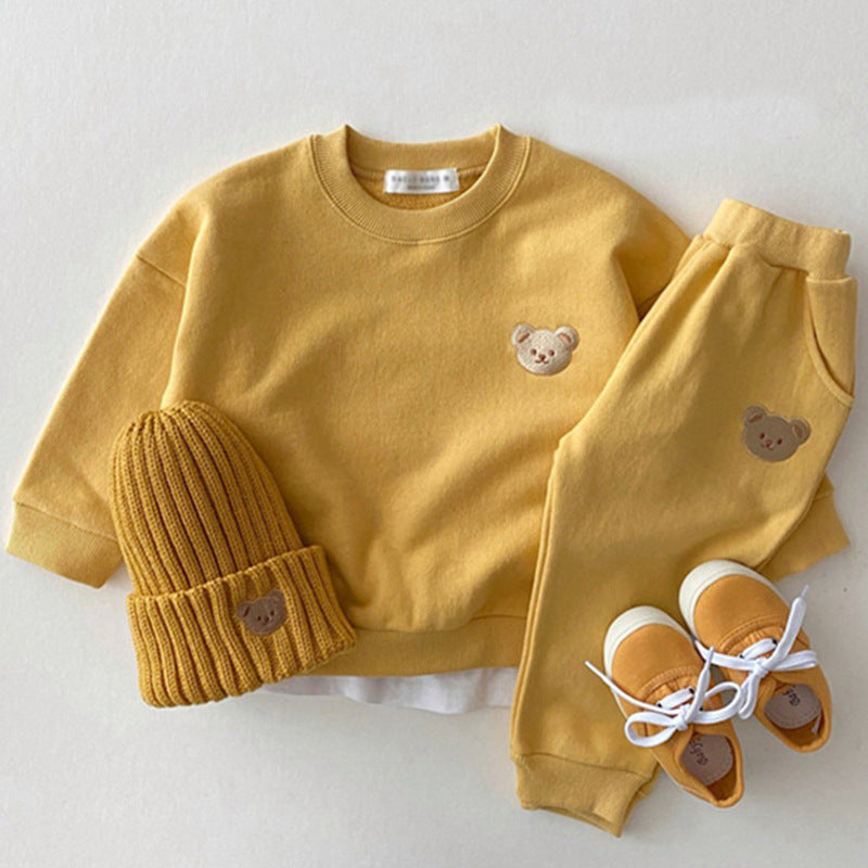Newborn Infant  Cotton Bear Round Neck Sweater  Two Piece Set