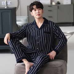Men's Autumn And Winter Cotton Long-sleeved Trousers Thin Pajamas Loose Home Wear Suit Men