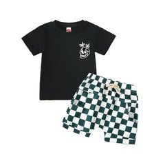 Children's Fashion Round Neck Printed Pullover Short Sleeve Shorts Suit