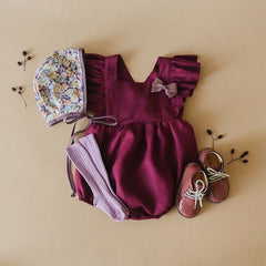 Baby Cotton And Linen Summer Strap One Piece Suit